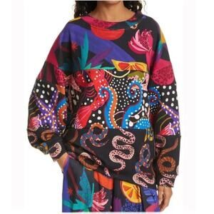 Farm Rio Oversized  Mixed Print Colorful Sweatshirt SZ L